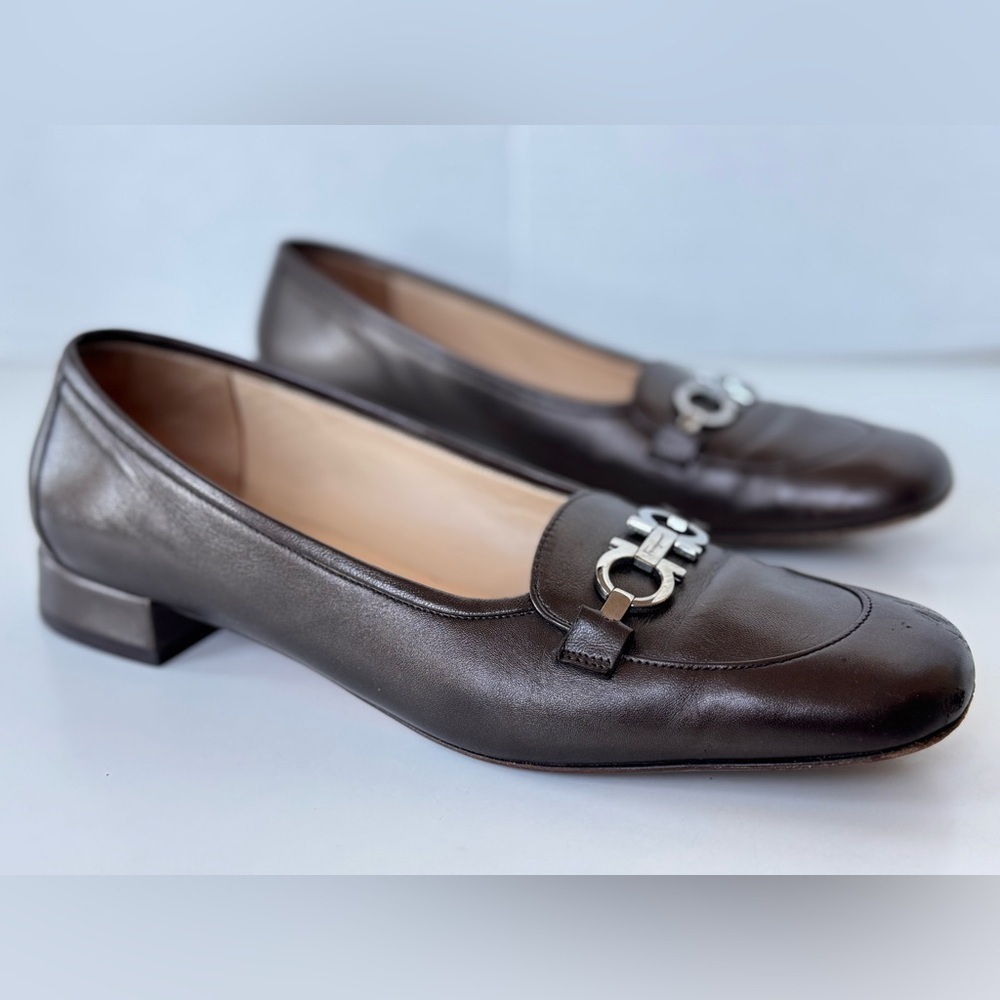 Salvatore Ferragamo Boutique Gancini Bit Heeled Loafers Flat Shoes 8.5 AA